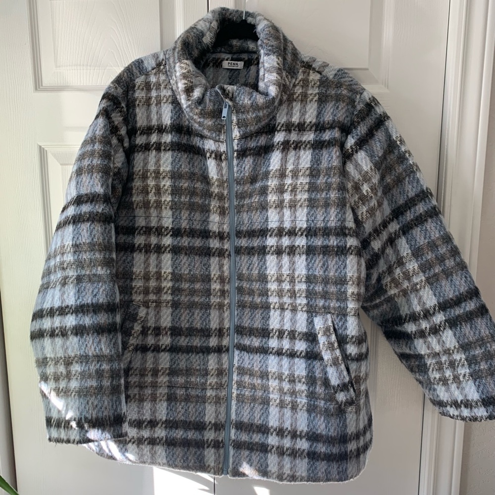 Penningtons Plaid Winter Jacket in Gray and Blue